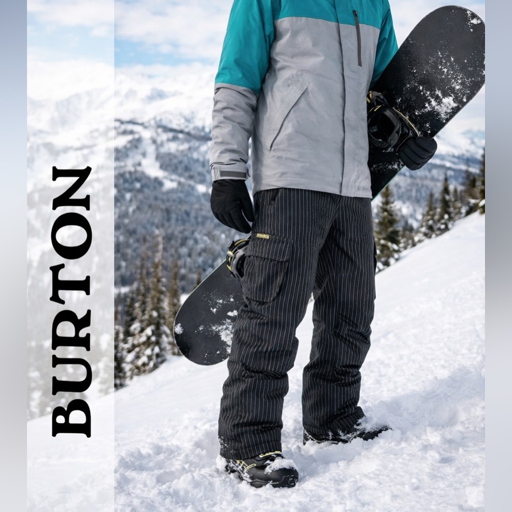 Burton Snow Pants Black Striped Cargo Ski Snowboard Insulated Mens Small‎ READ